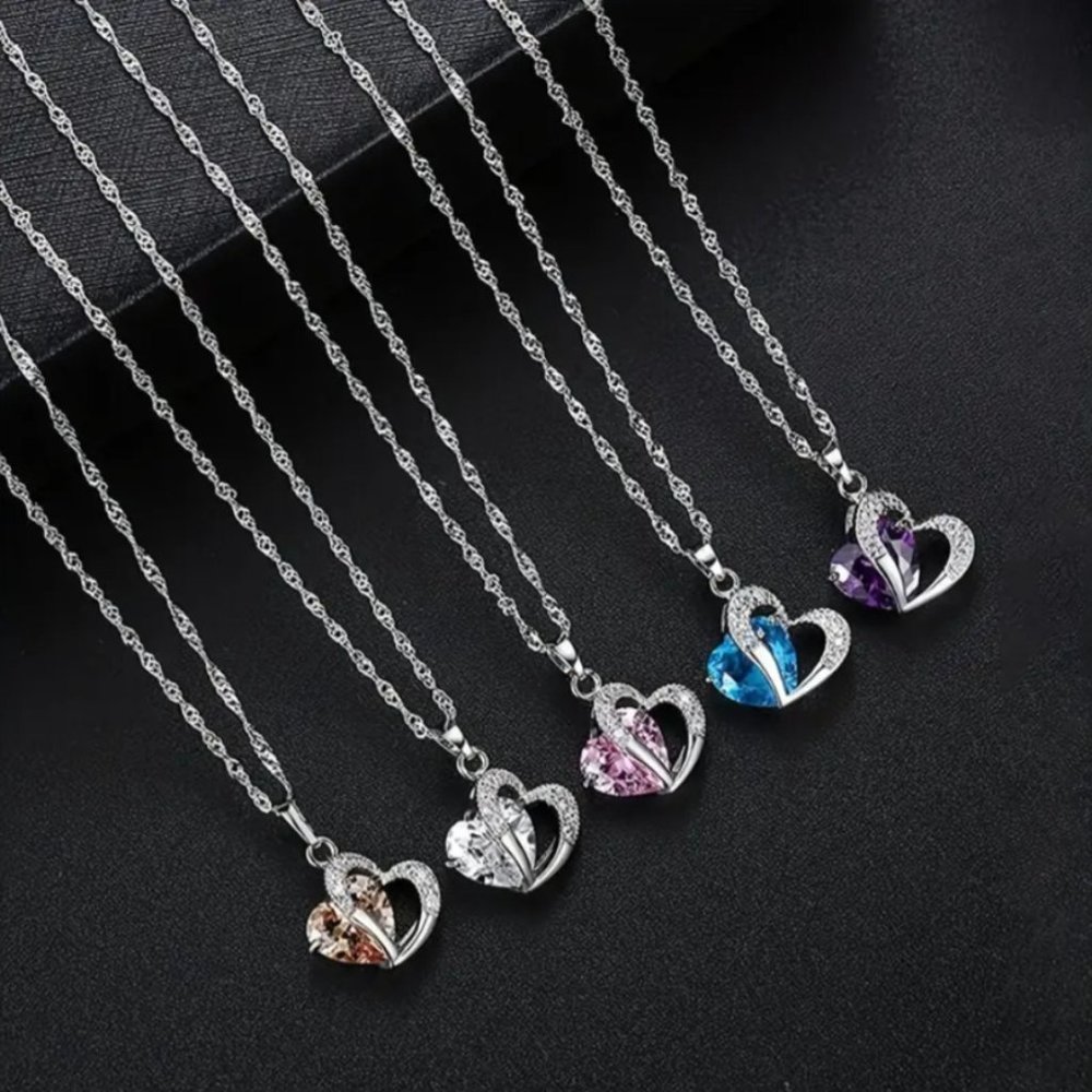 New Glitter Zircon Heart Pendant Necklace